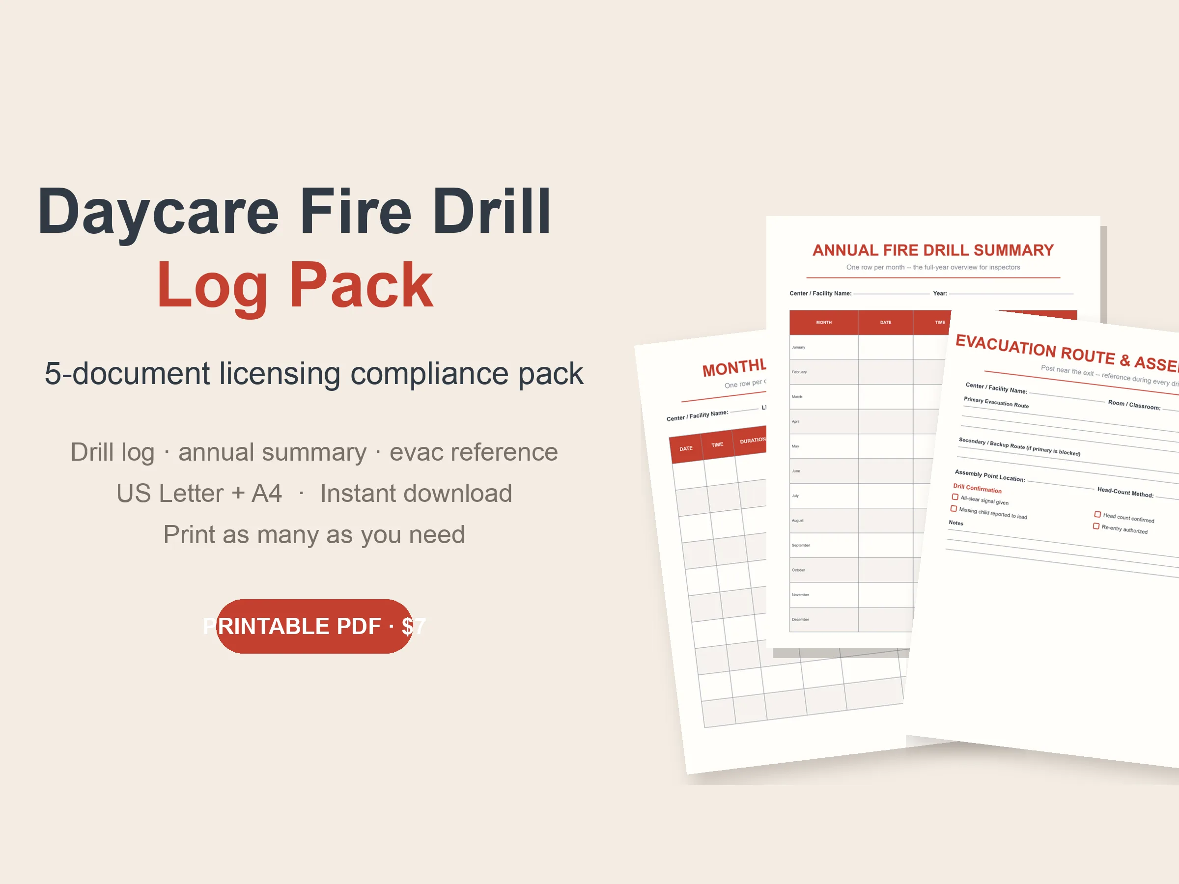 Daycare fire drill log and licensing compliance pack preview