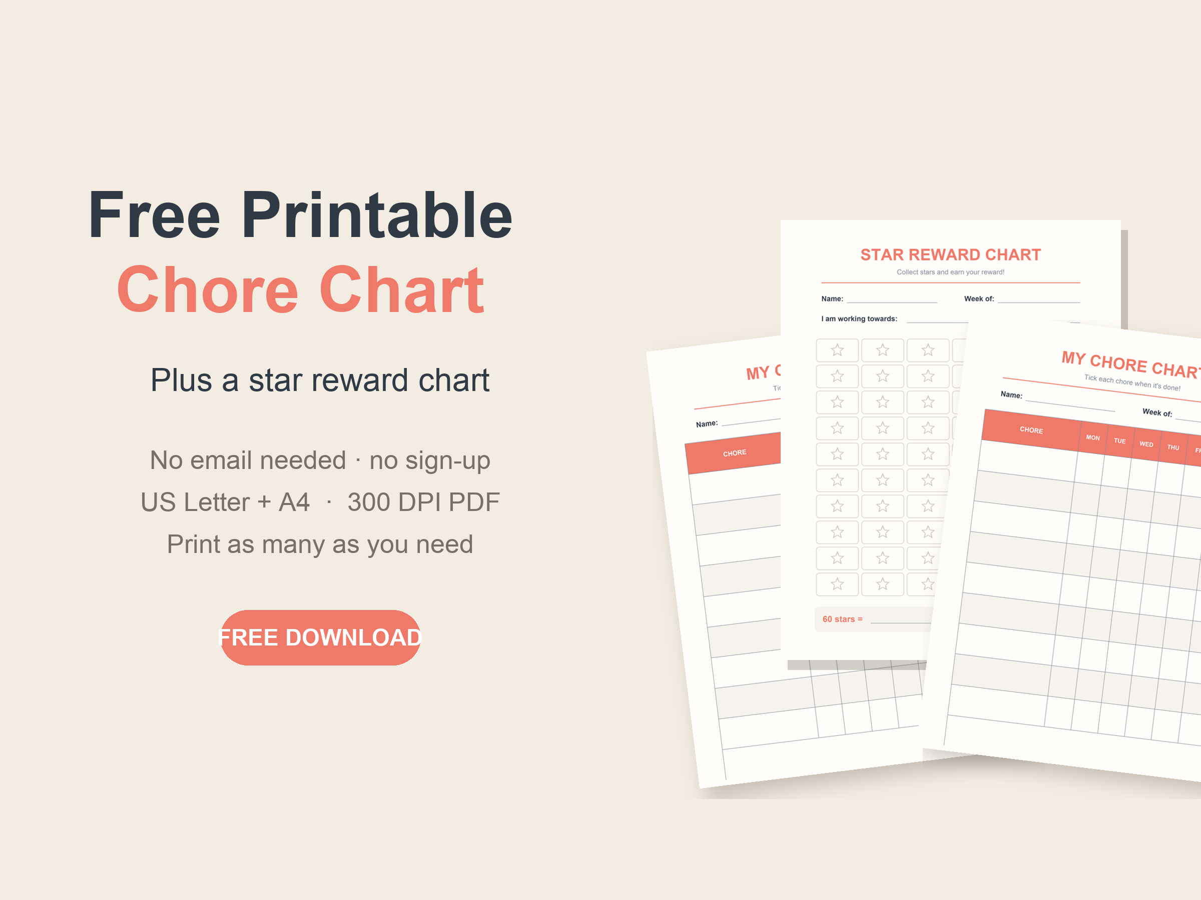 Free printable chore chart and free printable reward chart