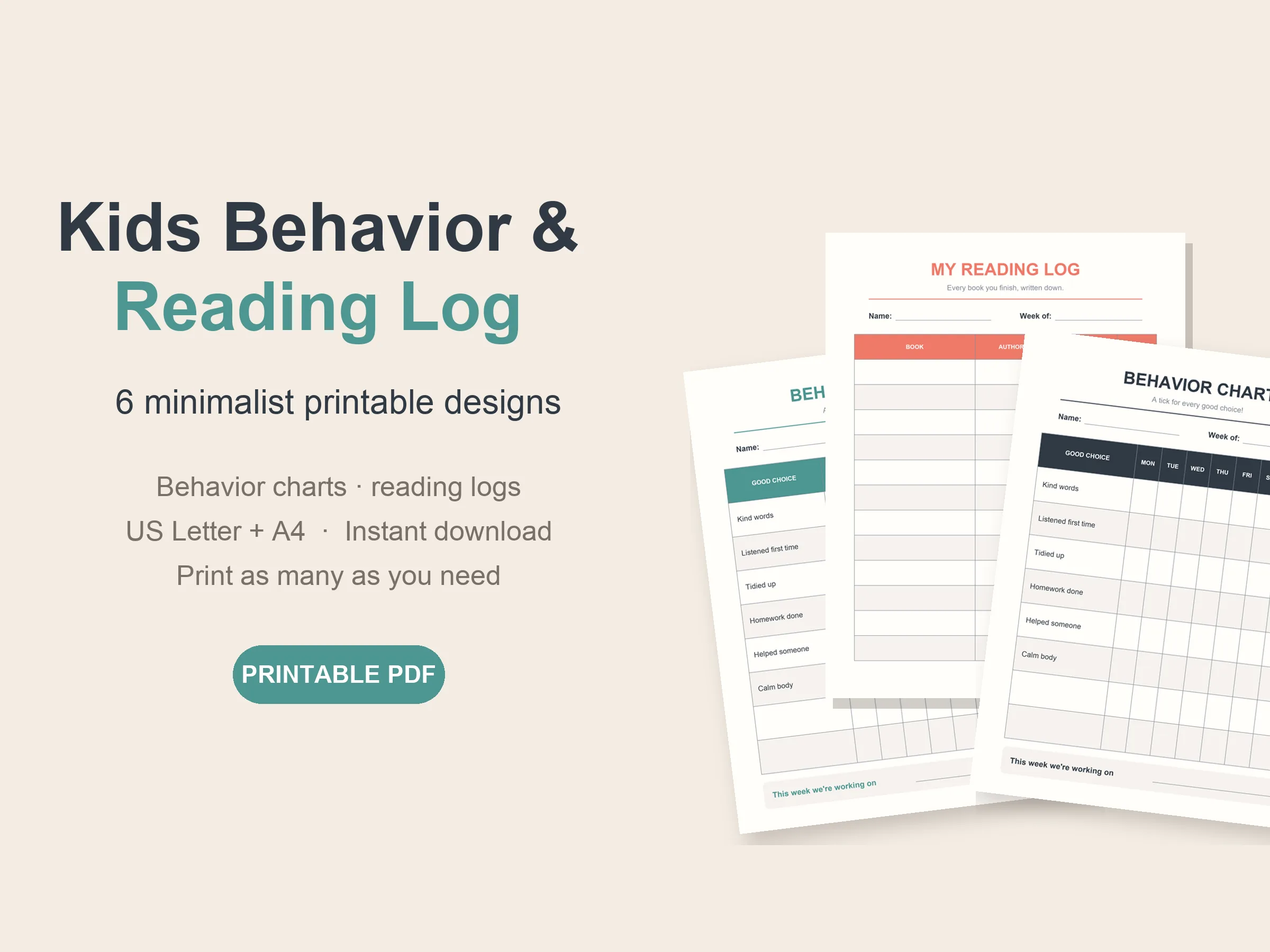 Behavior chart for kids and kids reading log printable preview